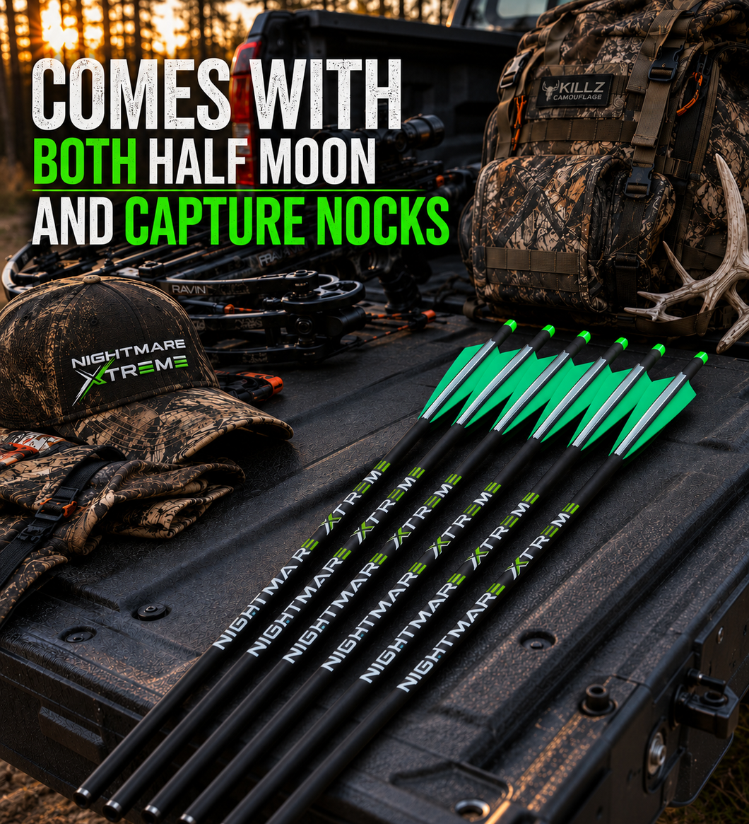 NIGHTMARE XTREME Crossbow Bolts Carbon Half Moon and Capture Nocks 20